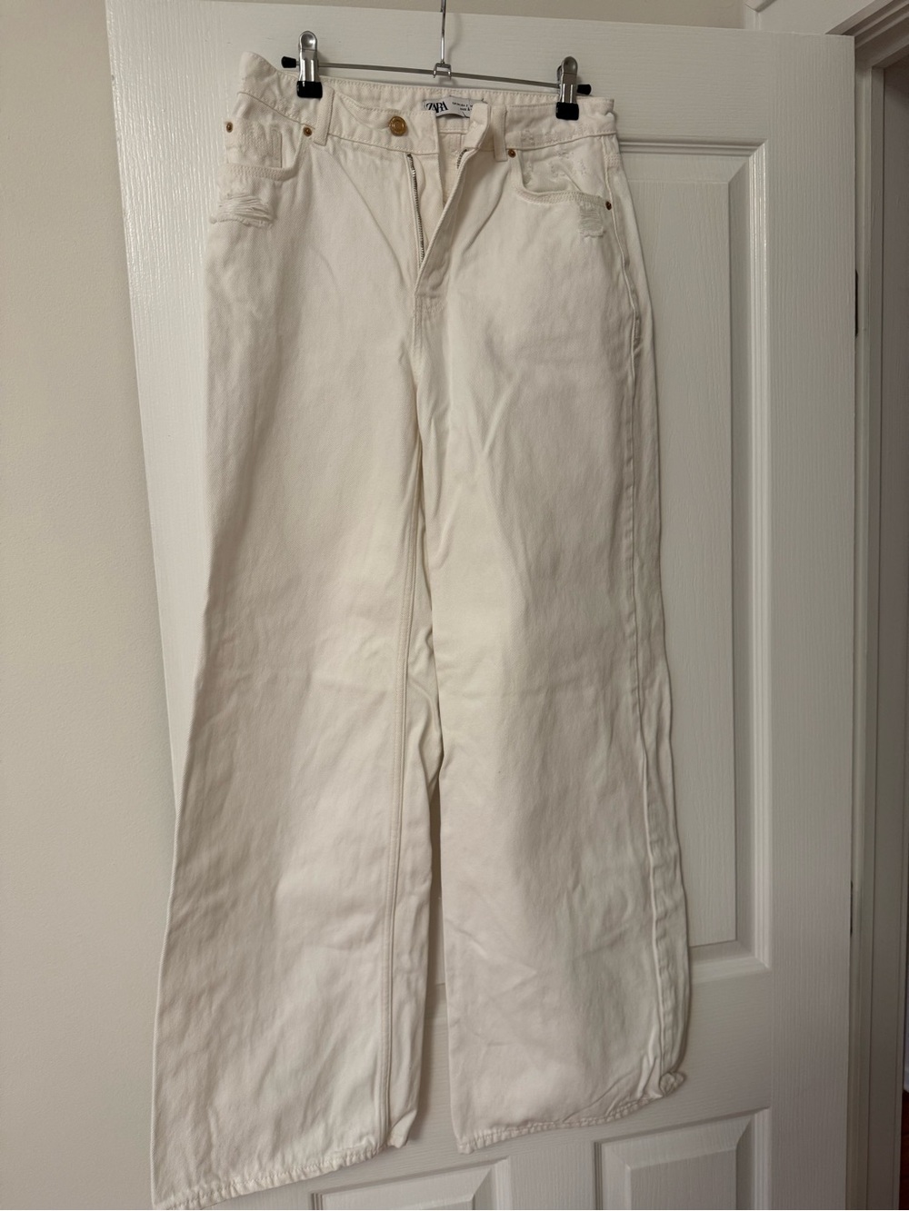 Zara Cream High-Rise Wide-Leg Jeans